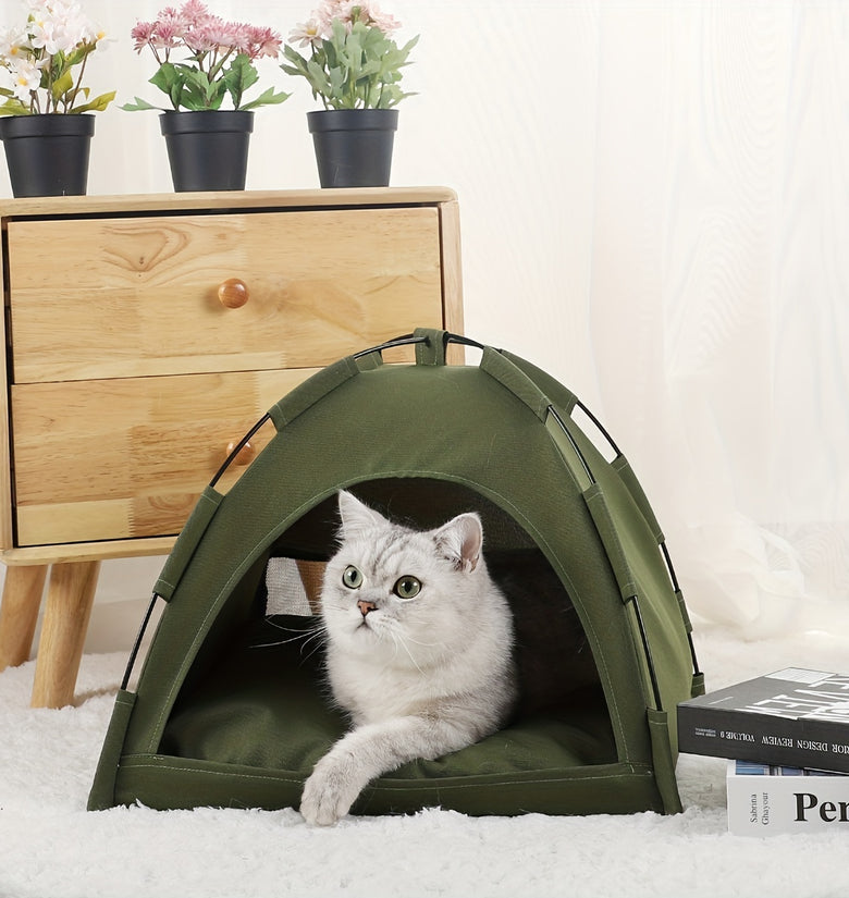 Cat Tent Bed With Removable Non-Slip Soft Pad, Portable Pet Tent Cave For Cats And Small Dogs Kitten Breathable Self-Cooling Pet Mat For Dogs And Cats