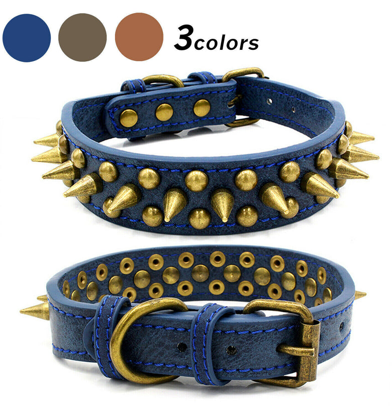 Retro Studded Spiked Rivet Large Dog Pet Leather Collar Pit Bull S-XL